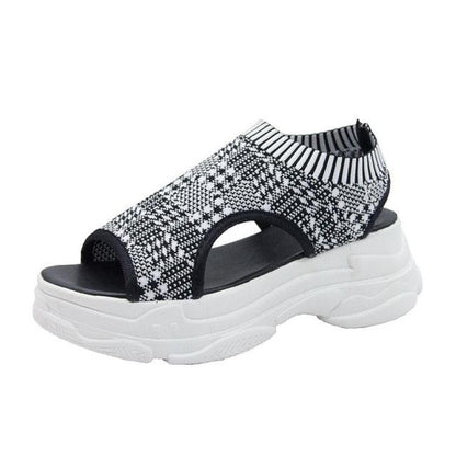 Sport Women's Comfortable Footwear Summer Platform Sandals Shoes Female Slip On Peep Toe Knitted Footwear Summer Sandals Women Shoes Female Slip On Elegant Sneakers