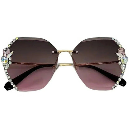 Vintage Rimless Rhinestone Sunglasses | UV Protection Luxury Shades