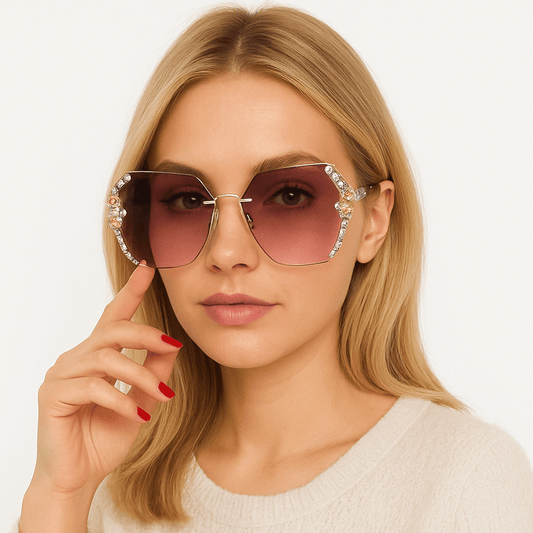 Vintage Rimless Rhinestone Sunglasses | UV Protection Luxury Shades